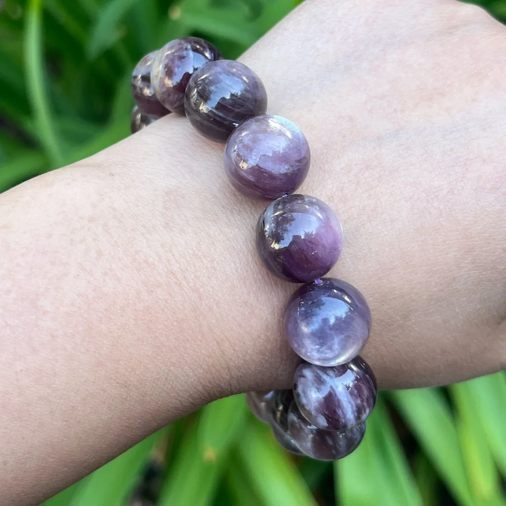 15mm chunky‎ stretchable flashy lepidolite bracelet